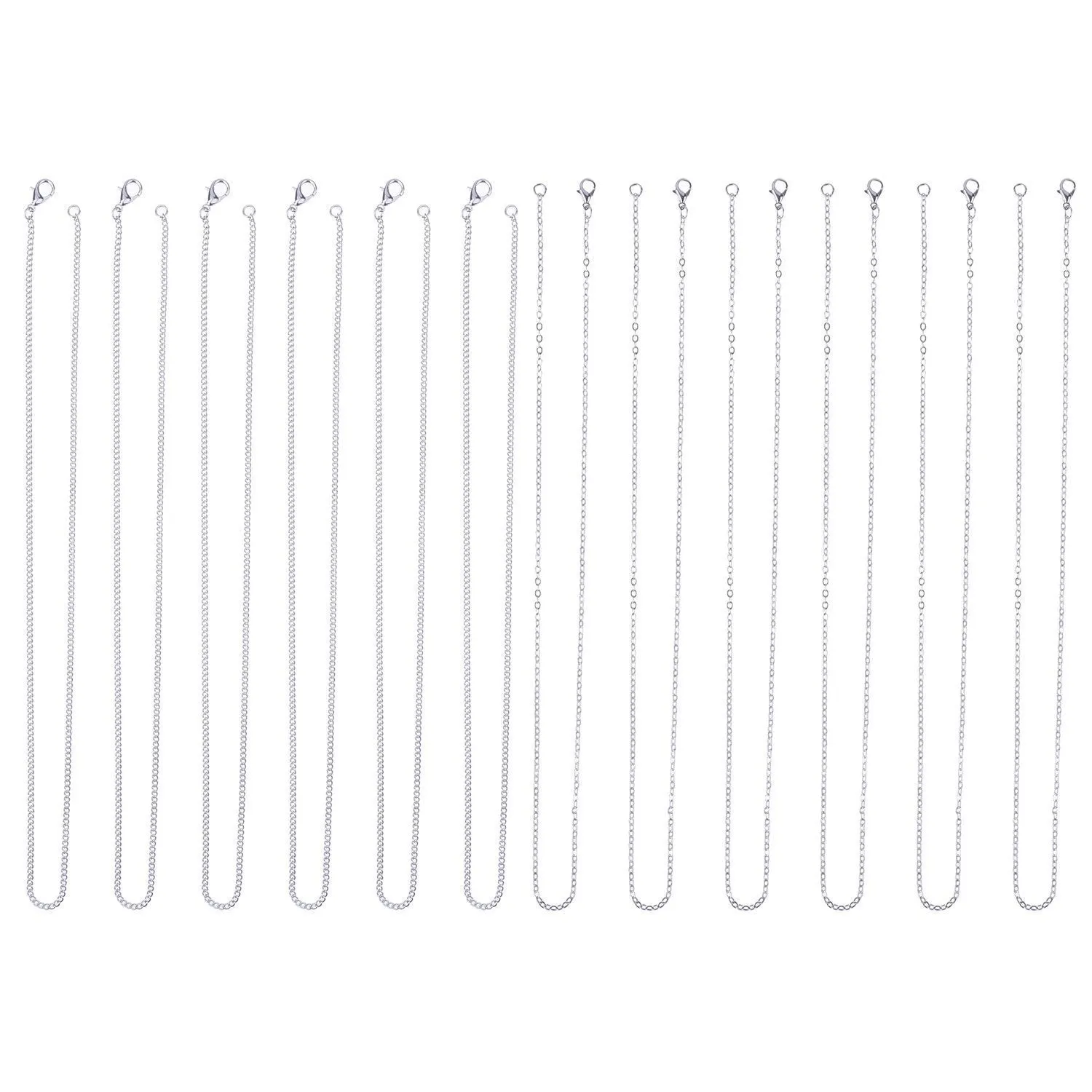 12 Pieces Silver Plated Link Cable Chain Necklaces and Twisted Cross Chain Necklace (18 Inch) 18 Inch