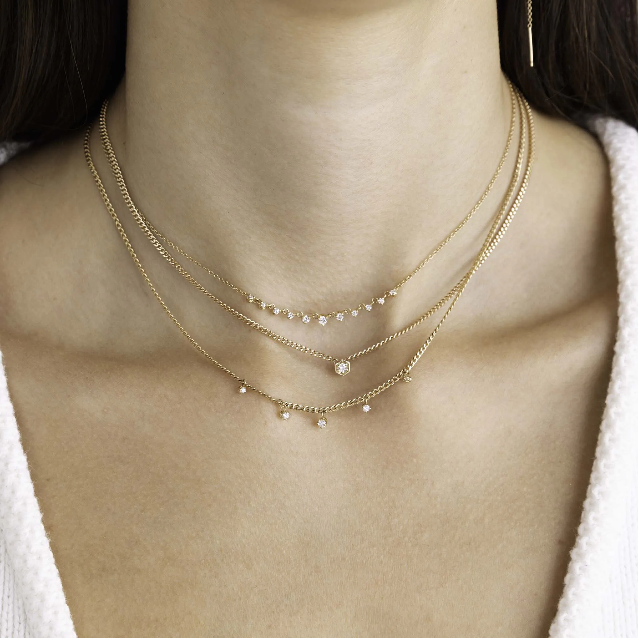 14k Gold Diamond Hexagon Curb Chain Necklace