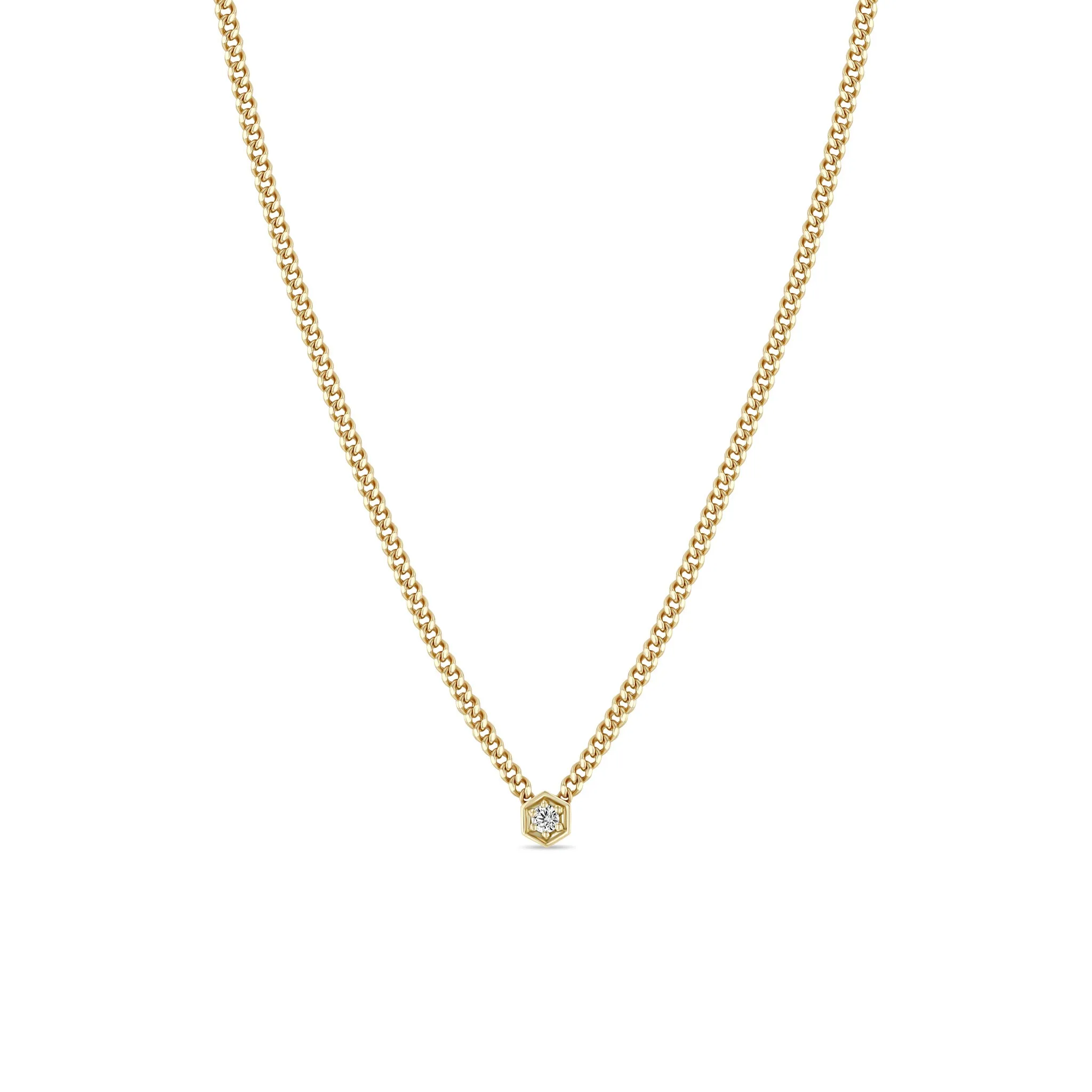 14k Gold Diamond Hexagon Curb Chain Necklace