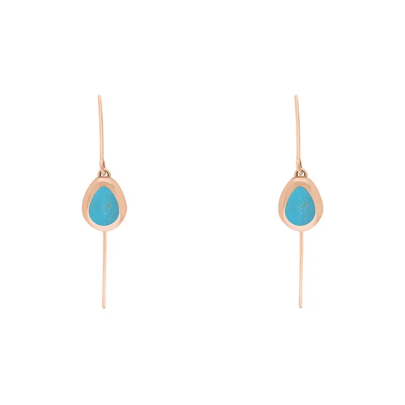 18ct Rose Gold Turquoise Fleur De Lis Disc Drop Earrings
