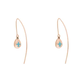 18ct Rose Gold Turquoise Fleur De Lis Disc Drop Earrings
