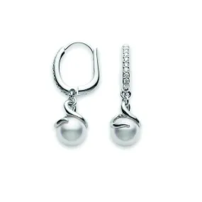 18ct white gold Cultured 7mm Pearl And Diamond Twist Drop Style Hoop Earrings