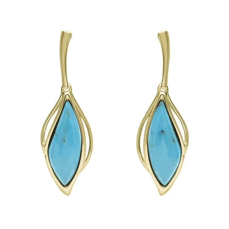 18ct Yellow Gold Turquoise Open Marquise Drop Earrings