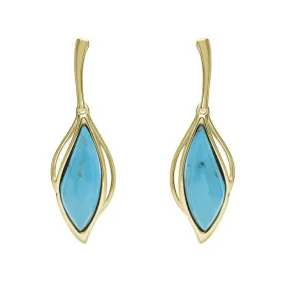 18ct Yellow Gold Turquoise Open Marquise Drop Earrings