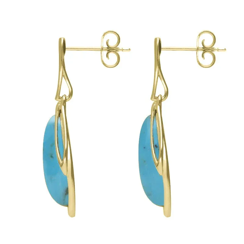 18ct Yellow Gold Turquoise Open Marquise Drop Earrings