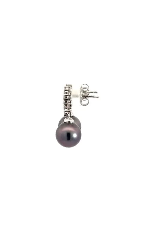 18K WHITE GOLD TAHITIAN PEARLS DROP EARRINGS WITH DIAMOND ACCENTS  G14968