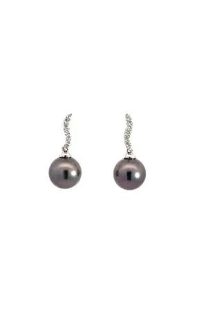 18K WHITE GOLD TAHITIAN PEARLS DROP EARRINGS WITH DIAMOND ACCENTS  G14968