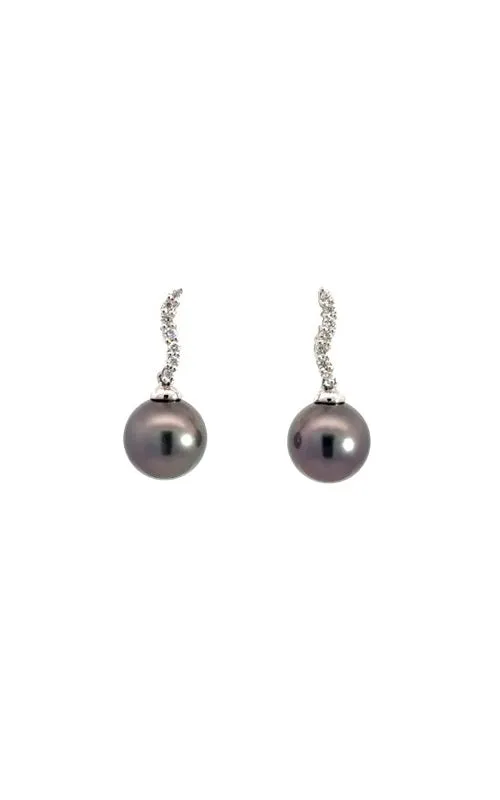 18K WHITE GOLD TAHITIAN PEARLS DROP EARRINGS WITH DIAMOND ACCENTS  G14968
