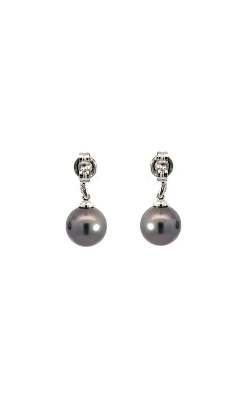 18K WHITE GOLD TAHITIAN PEARLS DROP EARRINGS WITH DIAMOND ACCENTS  G14968