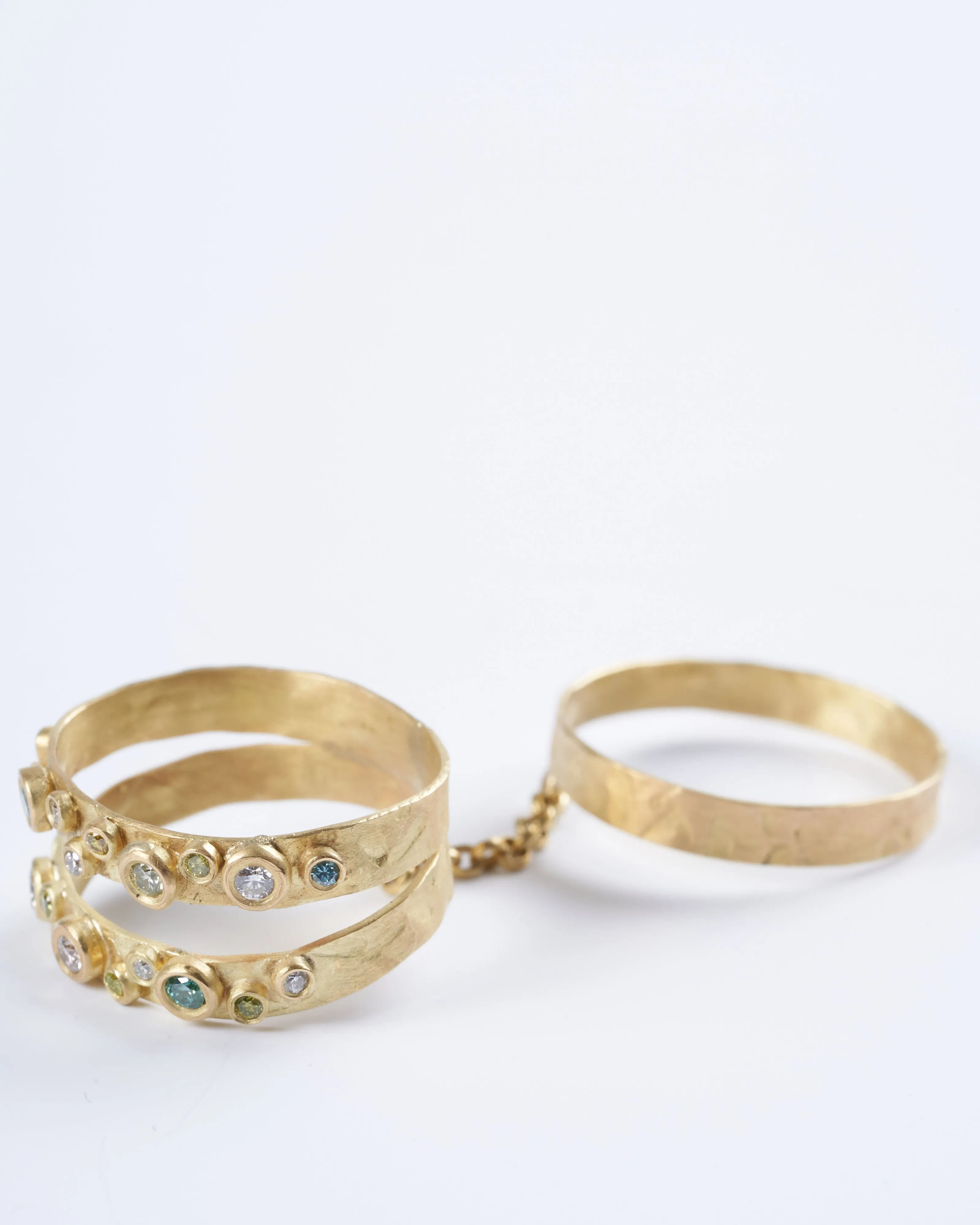 18k yellow gold and multi colored diamond stacked rings - gold