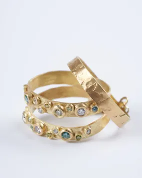 18k yellow gold and multi colored diamond stacked rings - gold