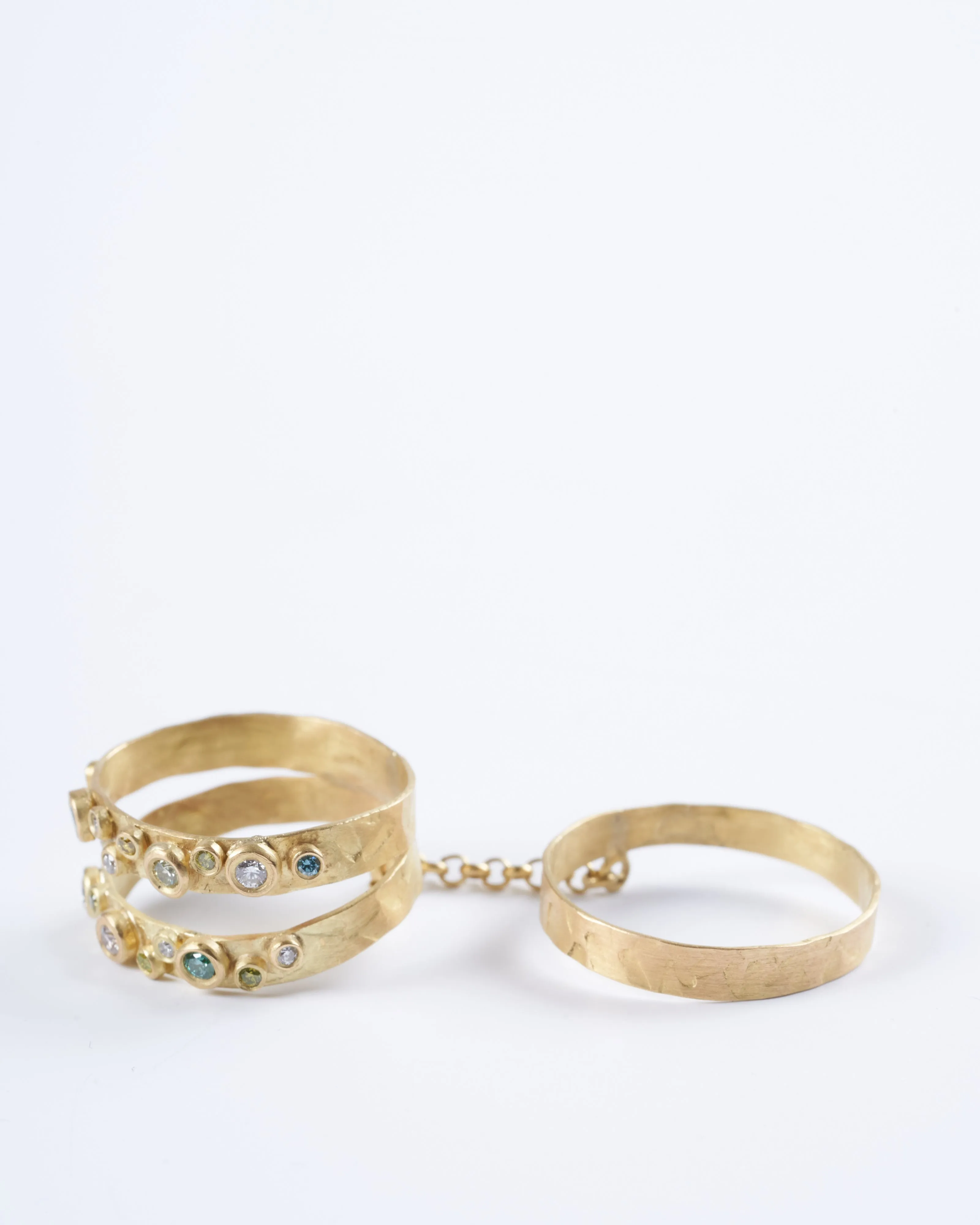 18k yellow gold and multi colored diamond stacked rings - gold