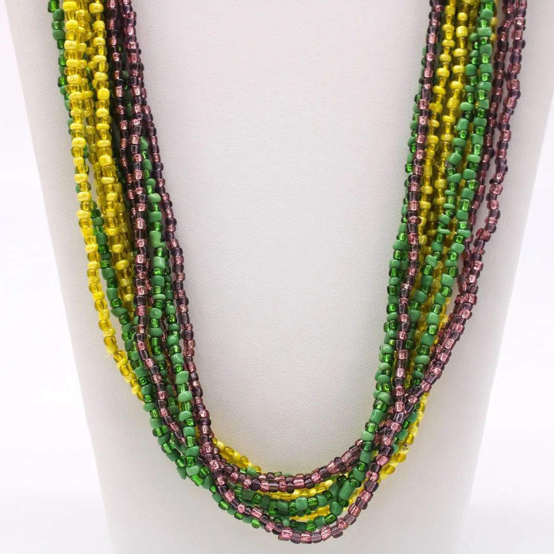 27" Purple, Green and Yellow Assorted Glass Bead Necklace (Dozen)