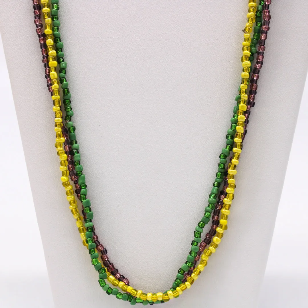 27" Purple, Green and Yellow Assorted Glass Bead Necklace (Dozen)