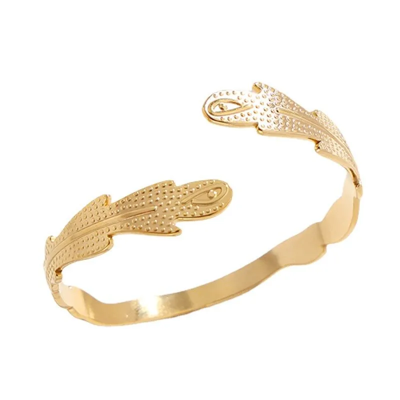 316L Stainless Steel Feather Adjustable Bangle For Women