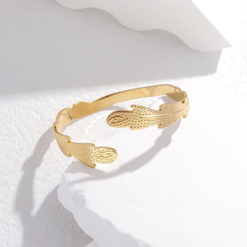 316L Stainless Steel Feather Adjustable Bangle For Women