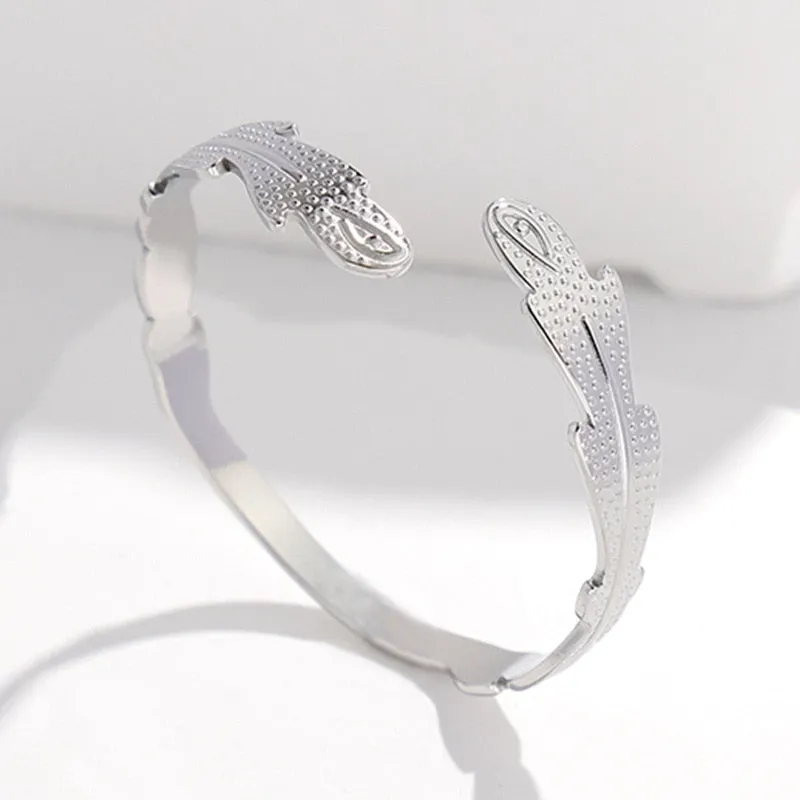 316L Stainless Steel Feather Adjustable Bangle For Women