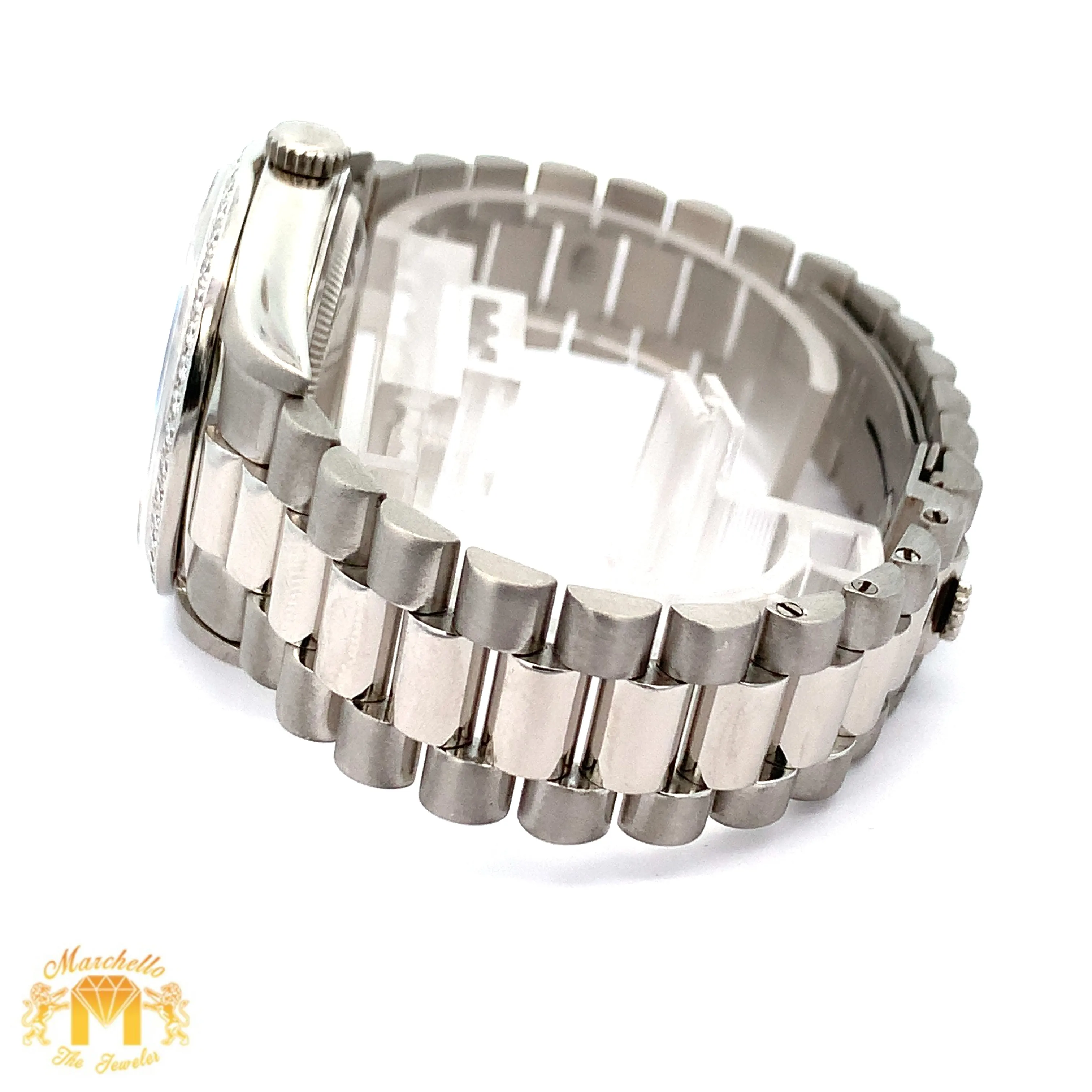 36mm 18k White Gold Rolex Day-Date Platinum Diamond Watch (diamond bezel and dial)