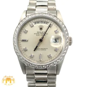36mm 18k White Gold Rolex Day-Date Platinum Diamond Watch (diamond bezel and dial)