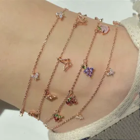 4 Pcs/Set Cute Crystal Apple Cherry Grape Fruits Anklets Set