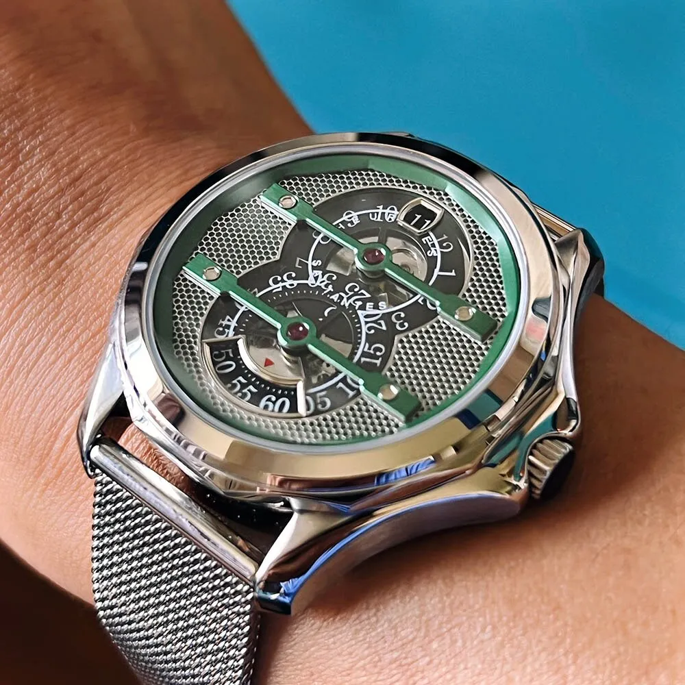 40mm Cool Time Machine Series Men&#39;s Mechanical Watch Imported Automatic Movement Waterproof Luxury Sapphire Glass Reloj Hombre