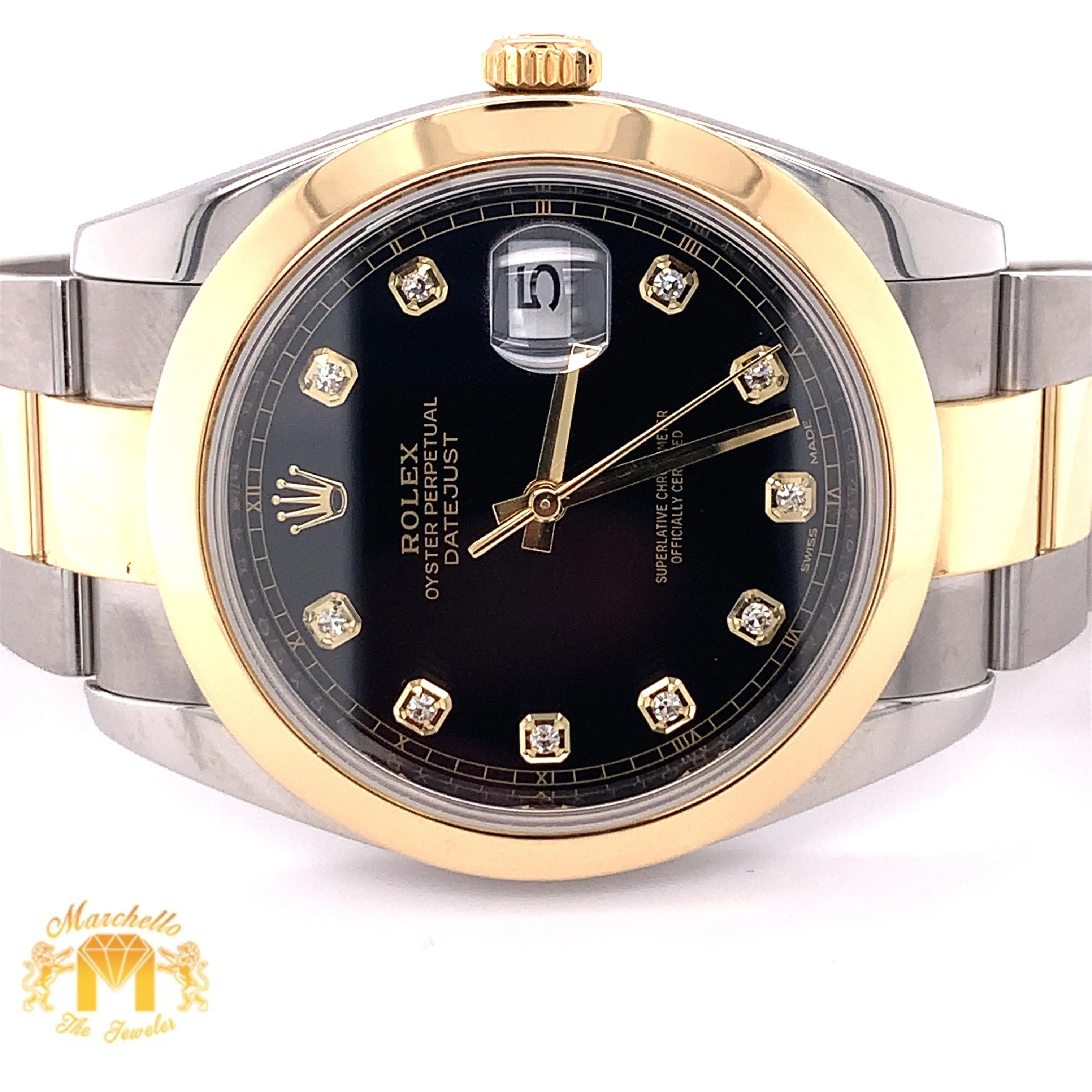41mm Rolex Datejust 2 Watch with Two-tone Oyster Bracelet (smooth bezel, factory diamond dial)