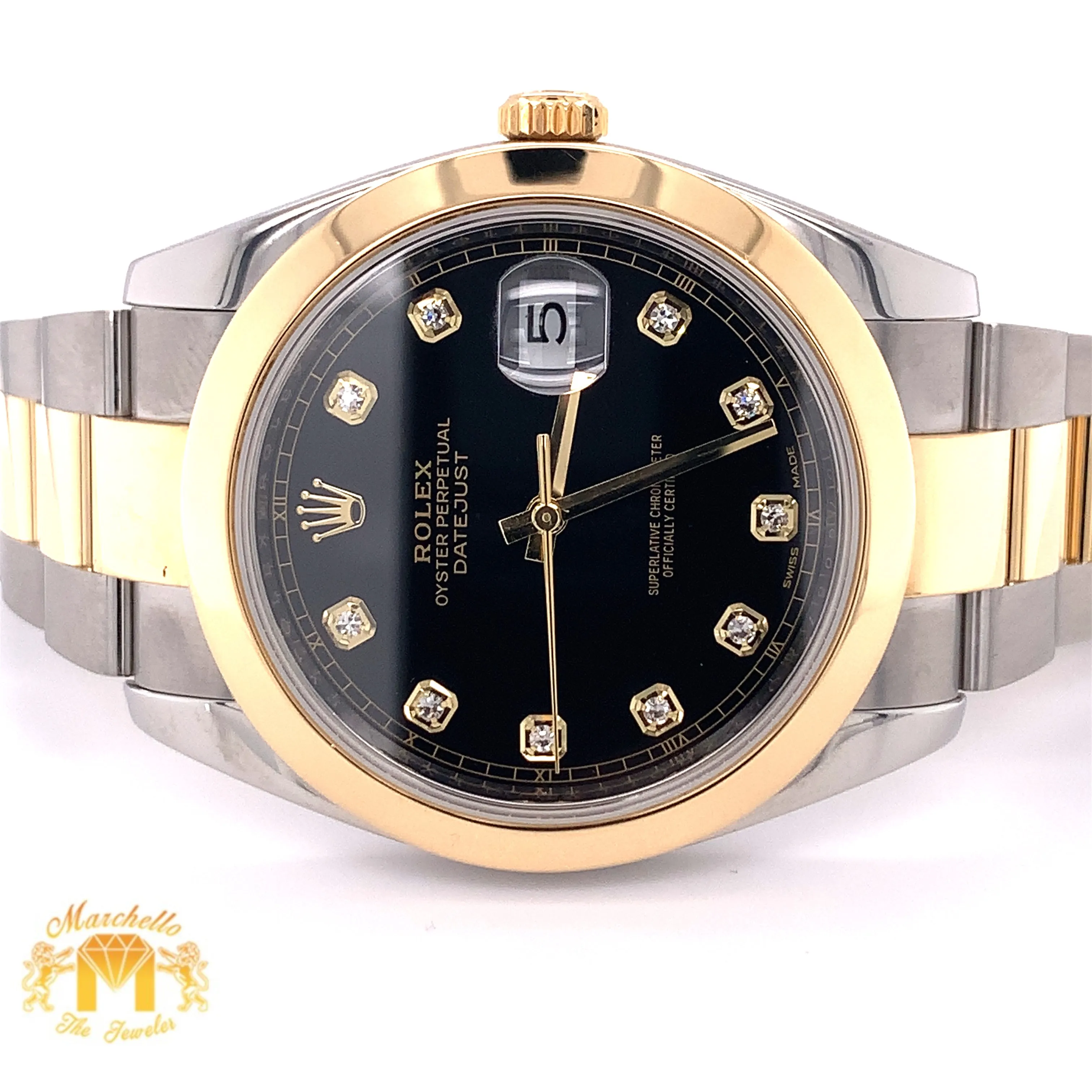41mm Rolex Datejust 2 Watch with Two-tone Oyster Bracelet (smooth bezel, factory diamond dial)