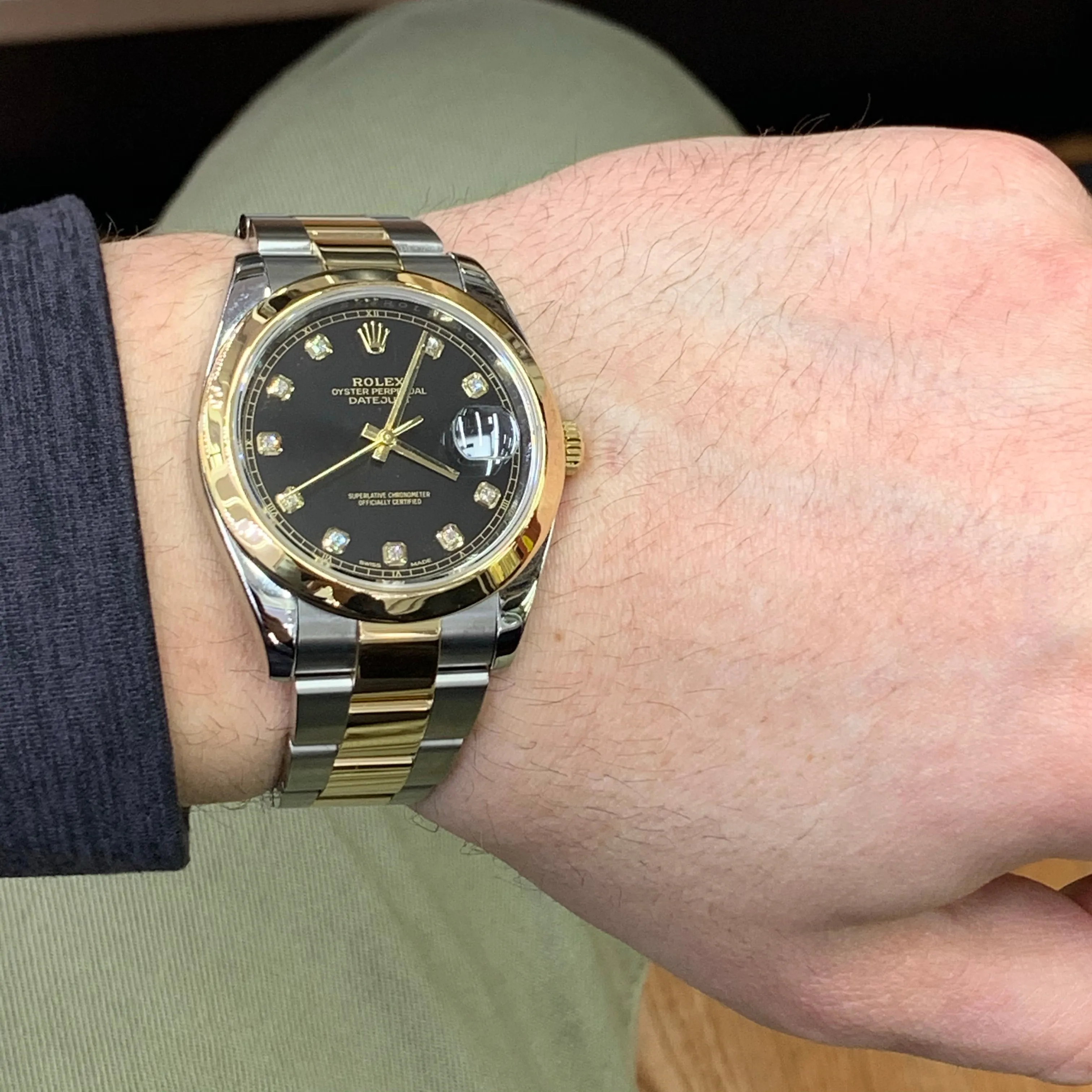 41mm Rolex Datejust 2 Watch with Two-tone Oyster Bracelet (smooth bezel, factory diamond dial)