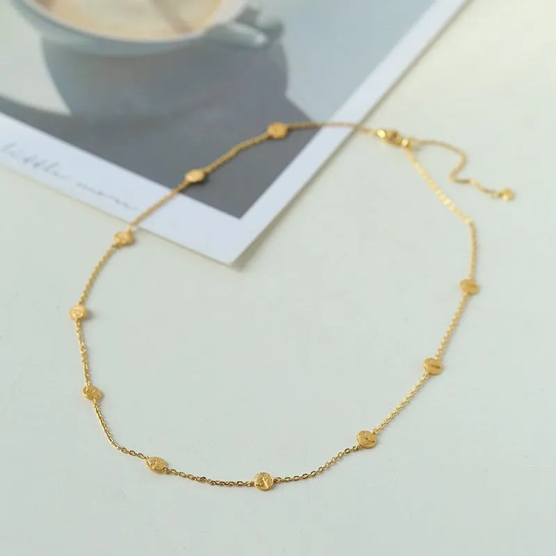 925 Silver Stacked Relief Mini Gold Coin Necklace