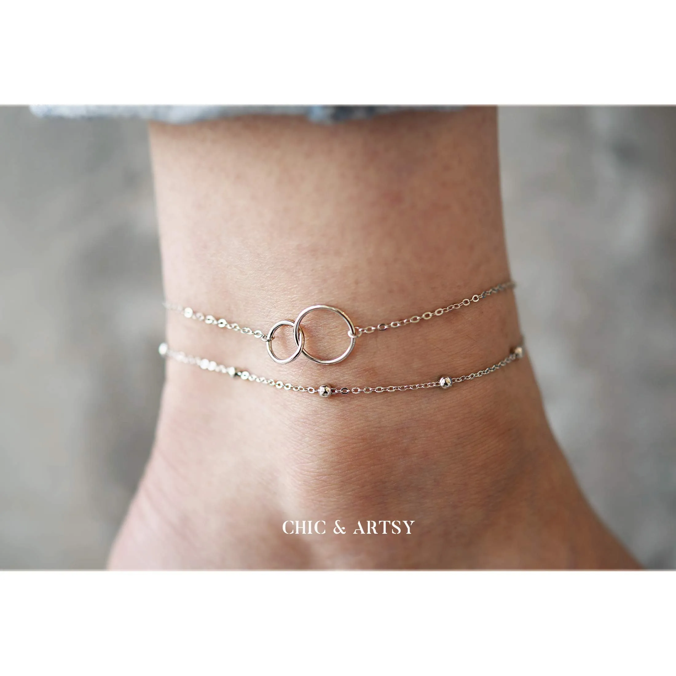 925 Sterling Silver Ankle Bracelet Multilayer Anklets for Women Satellite, Star, Cross, Circle, Butterfly, Teardrop, Oval Disk Layered Anklet Beach Jewelry 2 circle