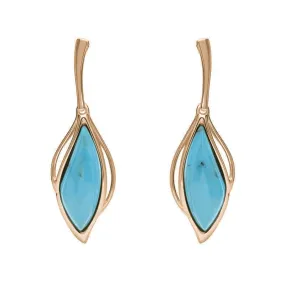 9ct Rose Gold Turquoise Open Marquise Drop Earrings