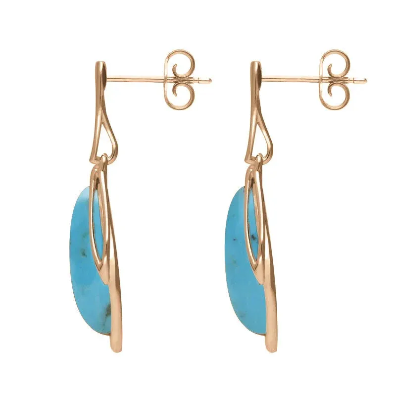 9ct Rose Gold Turquoise Open Marquise Drop Earrings