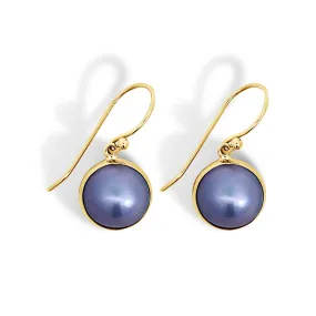 9ct Yellow Gold Round Grey Mabe Pearl Drop Earring