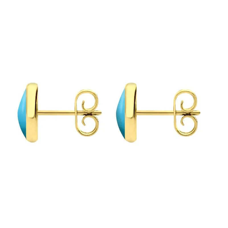 9ct Yellow Gold Turquoise 8mm Classic Large Round Stud Earrings