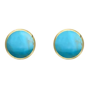 9ct Yellow Gold Turquoise 8mm Classic Large Round Stud Earrings
