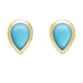 9ct Yellow Gold Turquoise Small Teardrop Stud Earrings