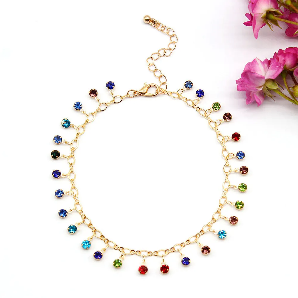 Anklets for Women Crystal Color Rhinestone Anklet