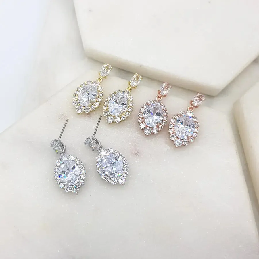 Anna - Classic Oval Drop Crystal Bridal Earrings