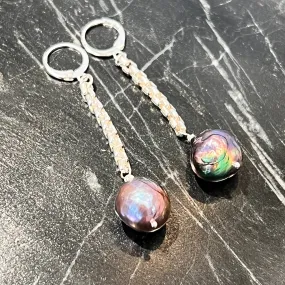 Baroque Black Pearl Earrings on SS Box Chains