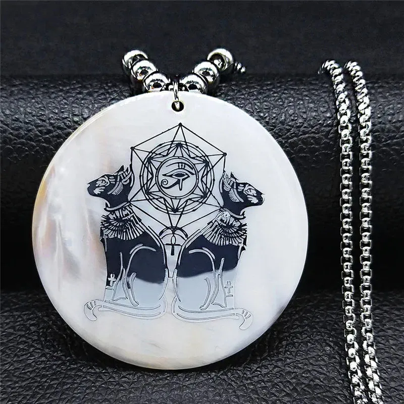 Big Long Shell Stainless Steel African Egyptian Egypt Eye Cat Bead Necklaces Necklaces Chain