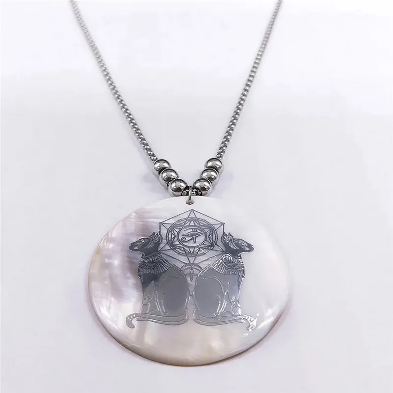 Big Long Shell Stainless Steel African Egyptian Egypt Eye Cat Bead Necklaces Necklaces Chain