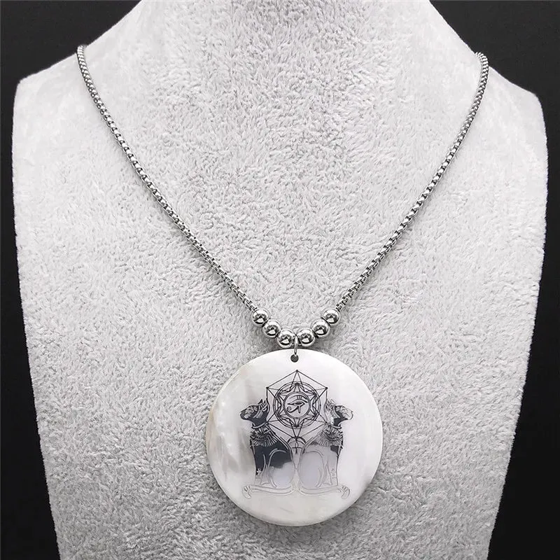 Big Long Shell Stainless Steel African Egyptian Egypt Eye Cat Bead Necklaces Necklaces Chain
