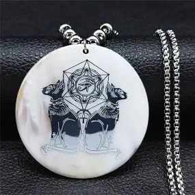 Big Long Shell Stainless Steel African Egyptian Egypt Eye Cat Bead Necklaces Necklaces Chain