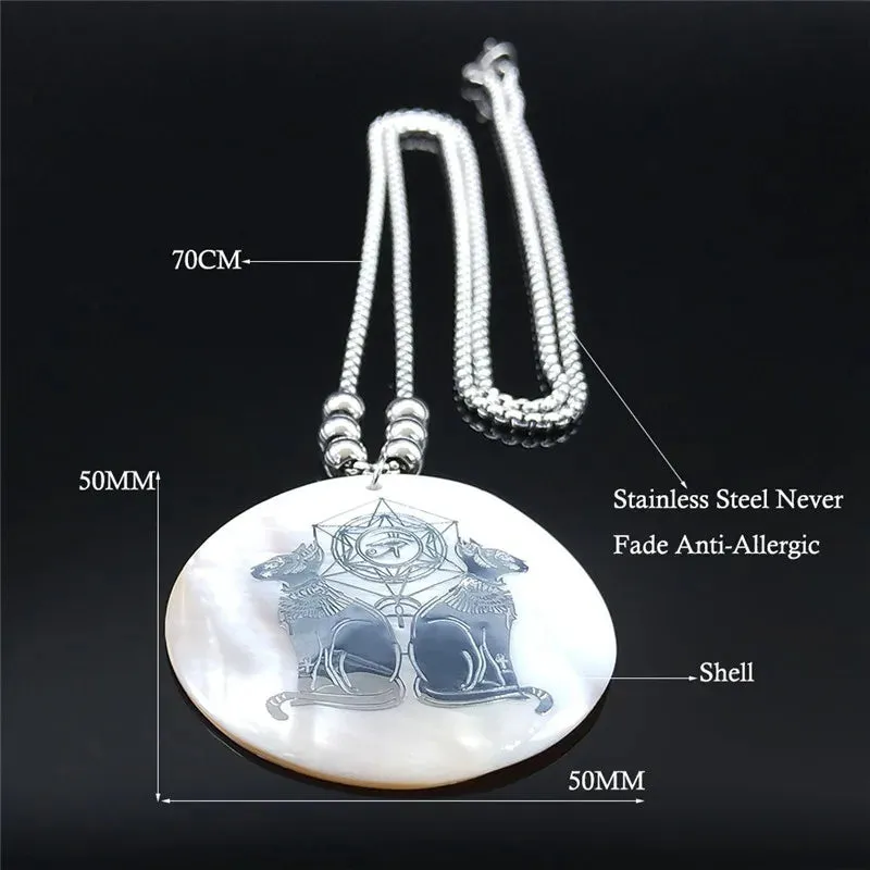 Big Long Shell Stainless Steel African Egyptian Egypt Eye Cat Bead Necklaces Necklaces Chain