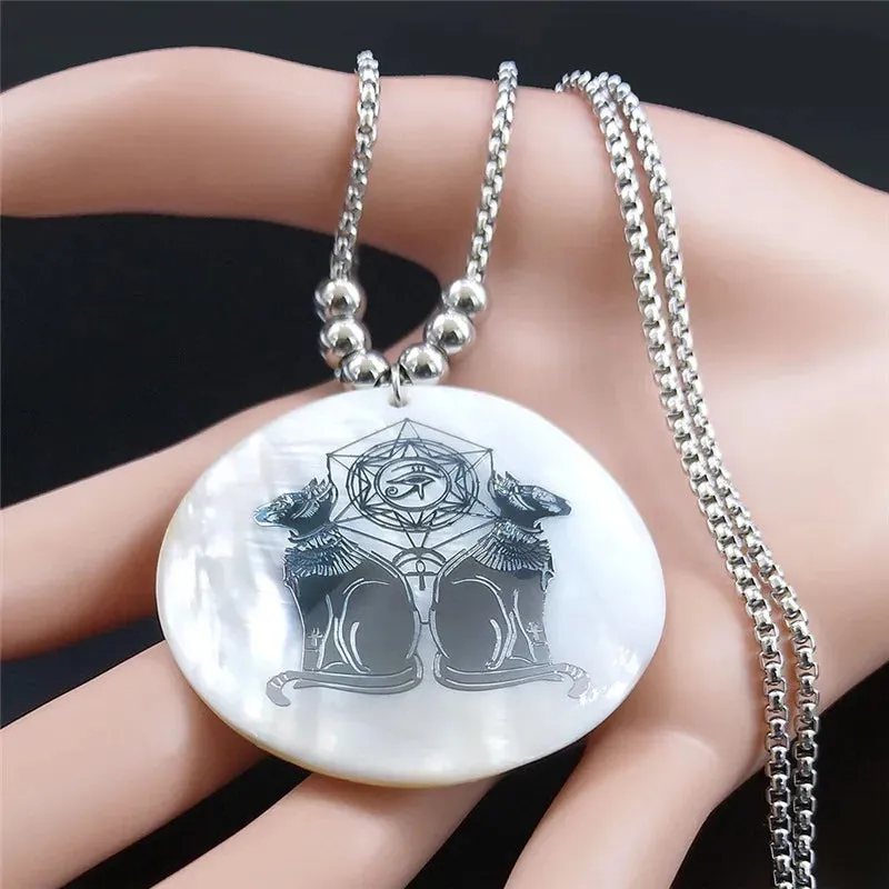 Big Long Shell Stainless Steel African Egyptian Egypt Eye Cat Bead Necklaces Necklaces Chain