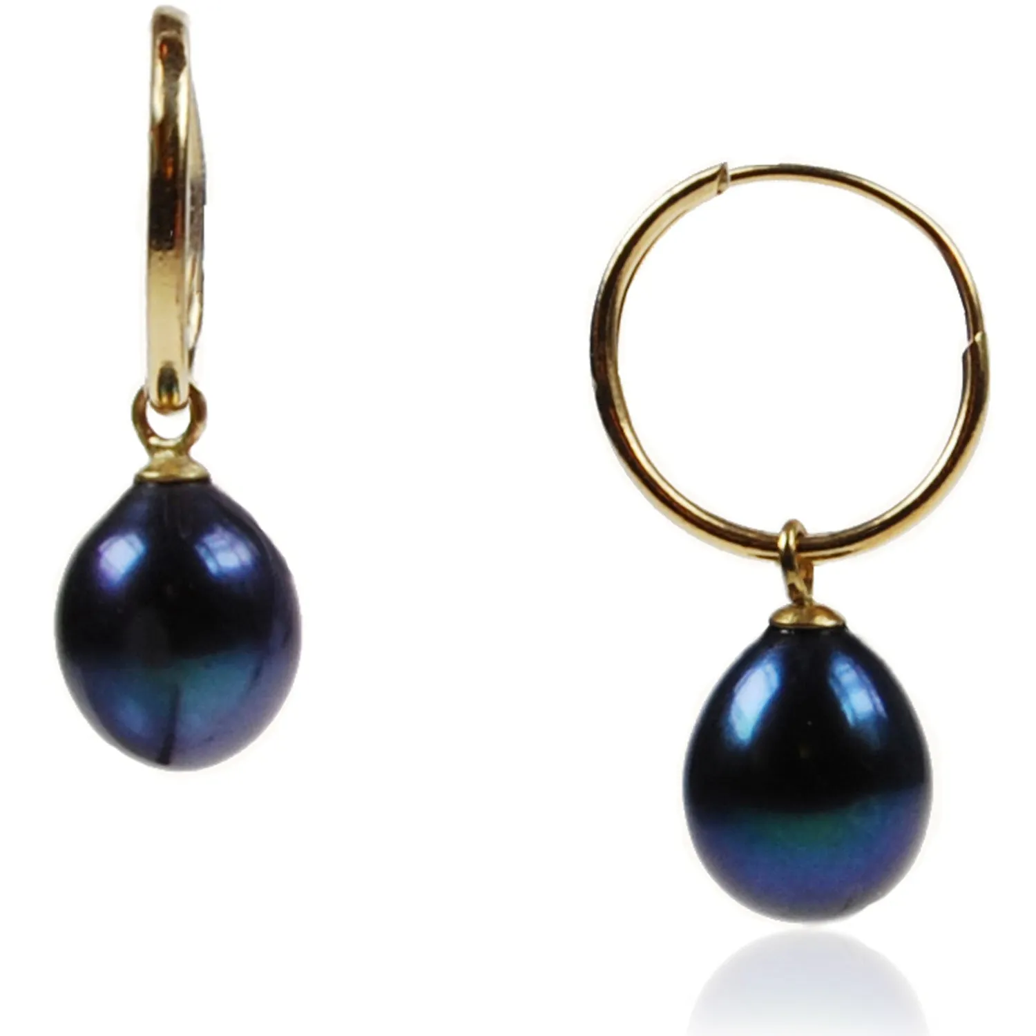 Black Freshwater Pearl 18ct Gold 'Skinny-Hoop' Earrings