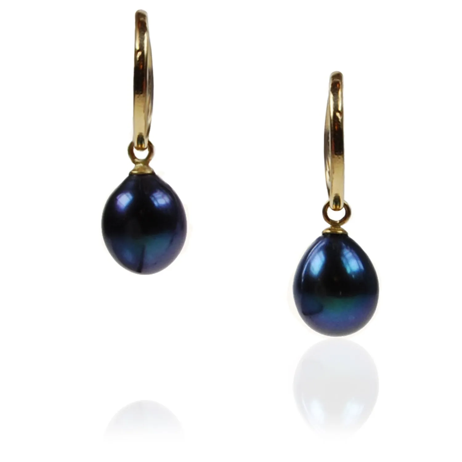 Black Freshwater Pearl 18ct Gold 'Skinny-Hoop' Earrings
