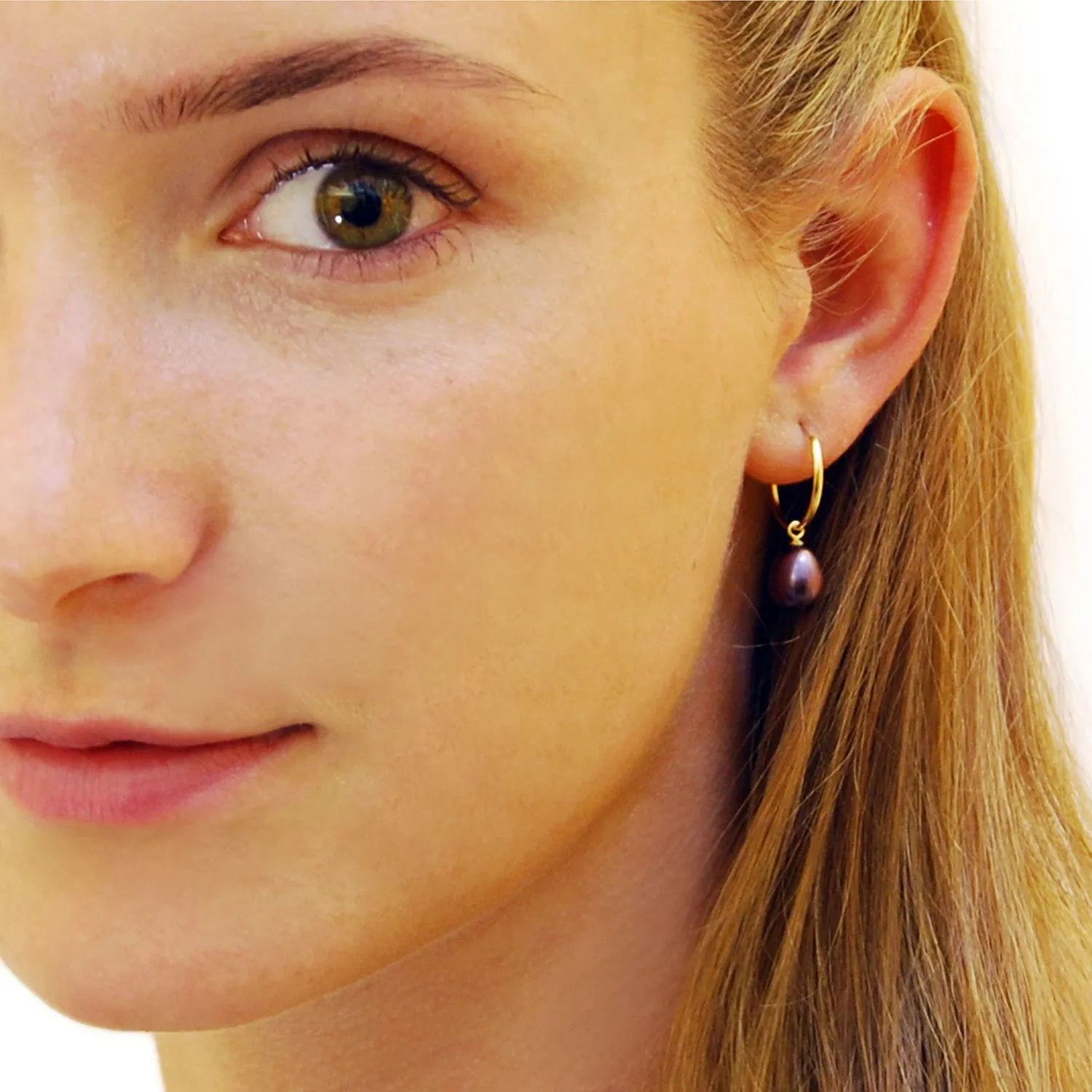Black Freshwater Pearl 18ct Gold 'Skinny-Hoop' Earrings