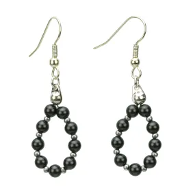 Black Pearl Silver Hoop Earrings