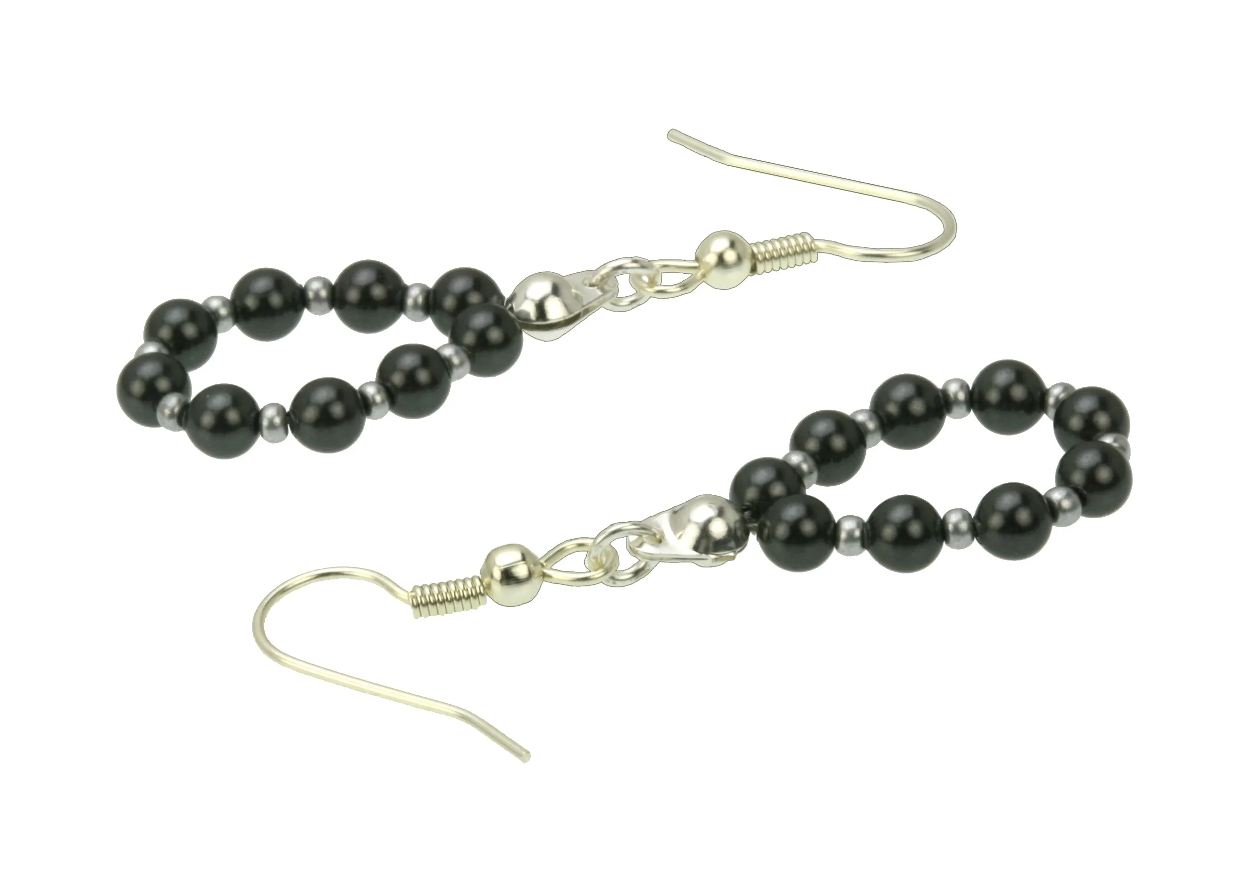 Black Pearl Silver Hoop Earrings
